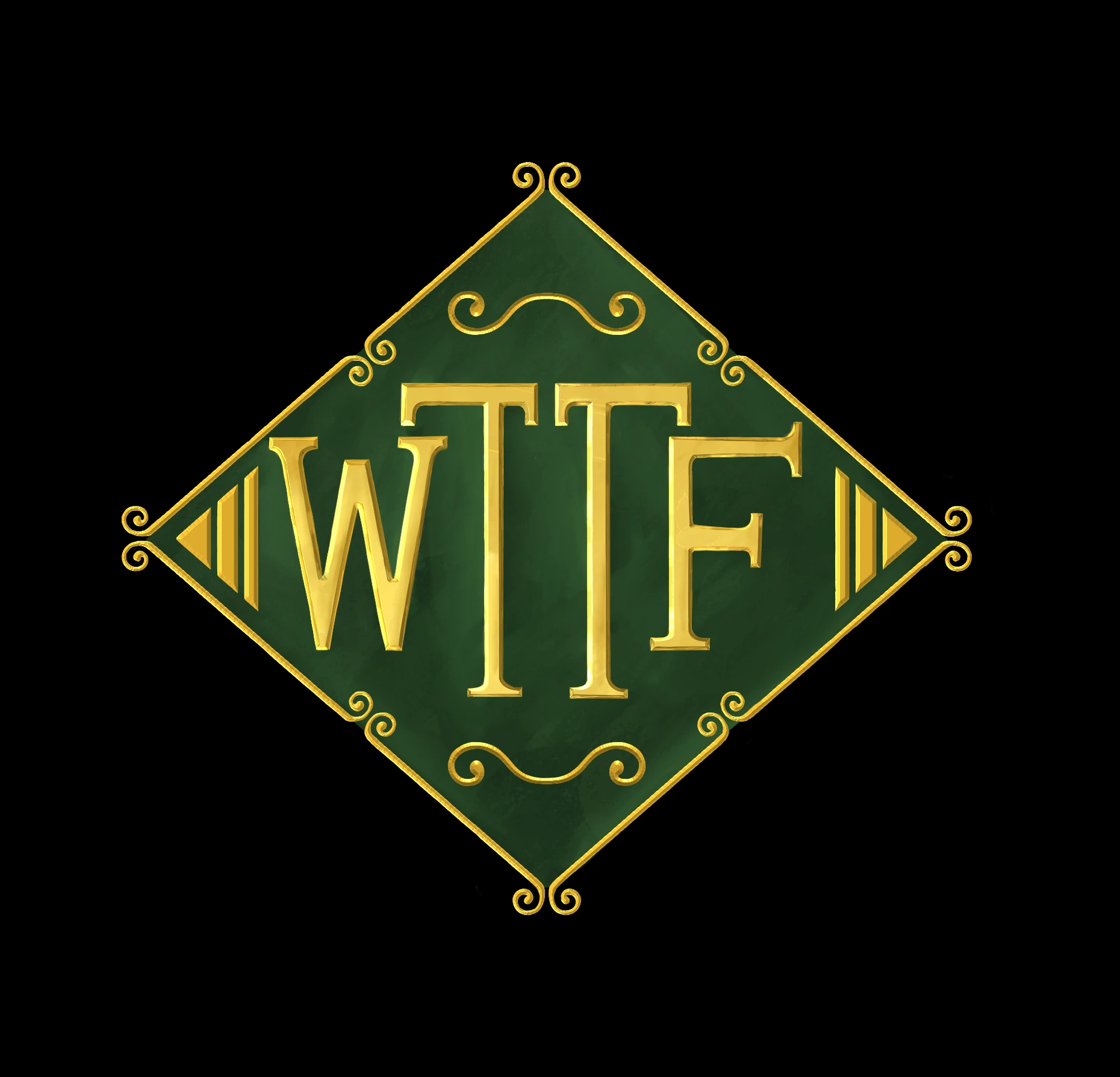 WTTF in a diamond shape with golden accenting.